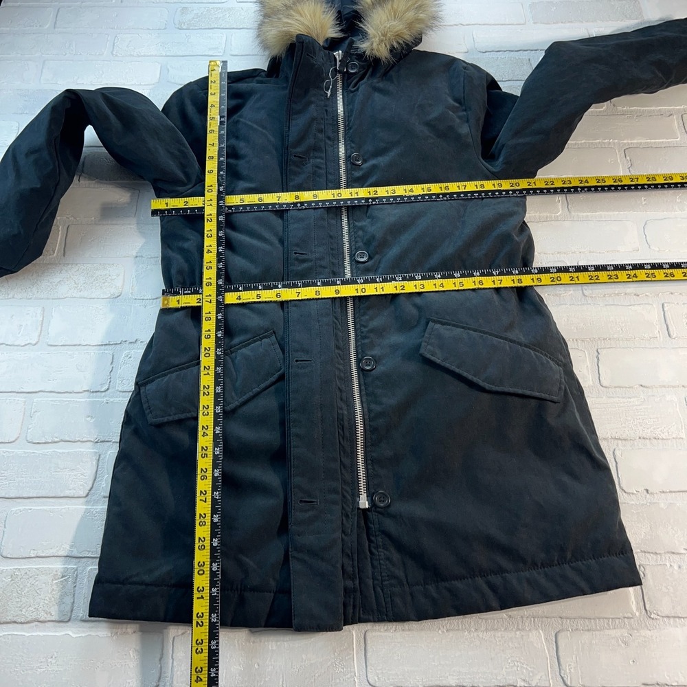 Abercrombie & Fitch Parka Jacket Womens Small Black Faux Fur Lined Hooded Winter - Picture 2 of 16